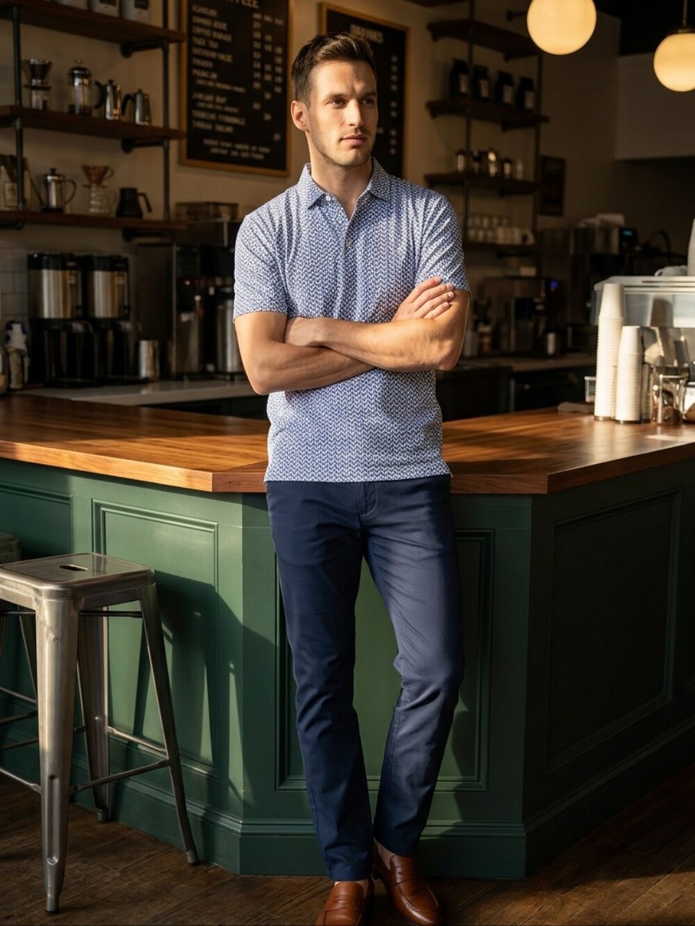 This is a Rhoback "The Sit" men's performance golf polo shirt.